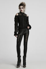 Black Off Shoulder Long Sleeves Ruffle Lace Women's Gothic Blouse