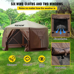 8-Person 6-Sided Pop-Up Gazebo Screen Tent – Waterproof Canopy with Mesh Windows & Carry Bag | 10×10 ft