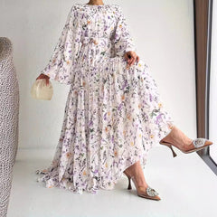 Chiffon Floral Dress With Belt Long Length Stylish And Elegant