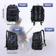 42L Fishing Backpack with Rod Holders & 16 Pockets – Water-Resistant
