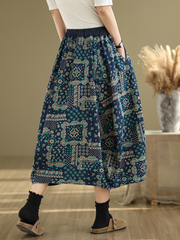 Women's Casual Loose Waist Flower Bud Retro Side Pocket Skirt