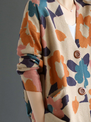 Open-Front Women's Printed Flower Cardigan