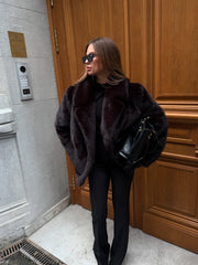Women's Mid-Length Faux Fur Coat – Black