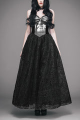 Black Elk Metal Brooch Flocking Print Yarn Floral Women's Gothic Dress