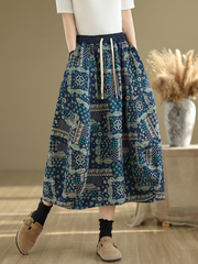 Women's Casual Loose Waist Flower Bud Retro Side Pocket Skirt