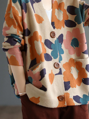 Open-Front Women's Printed Flower Cardigan