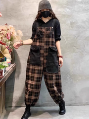 Trendy Women's Patchwork Artistic Loose Overalls | Eva Trends