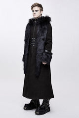 Black Double Sided Woollen Hooded Punk Mens Long Coat