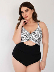 Women's Plus Size Dalmatian Print Twist Front One-Piece Swimsuit