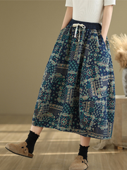Women's Casual Loose Waist Flower Bud Retro Side Pocket Skirt