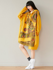 Women's Fashionable Printed Side Pockets Hoodie Dress