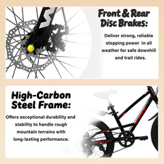 20" Kids Mountain Bike | Ages 6-12, 7-Speed, Front Disc Brake & Suspension