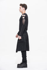 Black Adjusted Loops Punk Rock Holes Ripped Mens Pants Collocation Skirt
