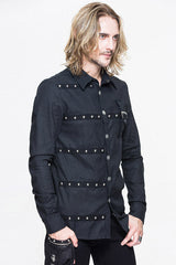 Black Cotton Long Sleeves Mens Punk Blouse