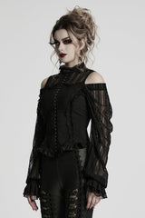 Black Off Shoulder Long Sleeves Ruffle Lace Women's Gothic Blouse