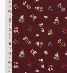 Ditsy Dahlia Rayon Fabric - Burgundy