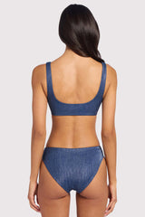 Shimmer Plunge Bikini Top | Navy
