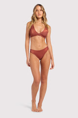 Shimmer Plunge Bikini Top | Scarlet