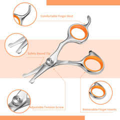 4.5 Inch NEPURLson Color Teeth Pet Grooming Scissors Straight Scissors Curved Blade protection Scissors PT-136