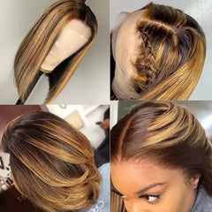 Christmas Piano Color Straight Short Bob Wig Raw Brazilian Virgin Human Hair Wig 4x4 HD Lace Front Wig for Black Women