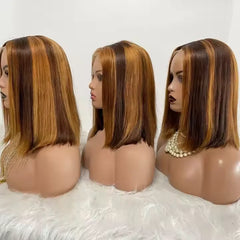 Christmas Piano Color Straight Short Bob Wig Raw Brazilian Virgin Human Hair Wig 4x4 HD Lace Front Wig for Black Women