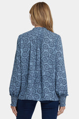 Pleated Peasant Blouse - Rain Garden
