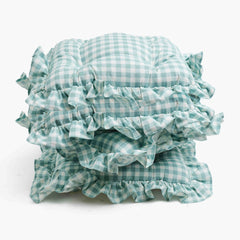 Duck-egg Blue Gingham Ruffle Seat Pad Cushion