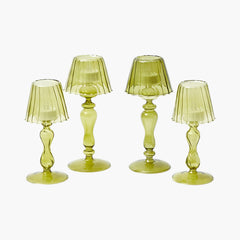 Olive Glass Lantern Tea Light Holder Set