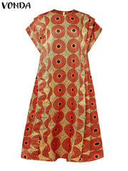 Plus Size 5XL VONDA Printed Women Maxi Long Dress 2025 Summer Sundress Bohemian Party Vestidos Casual Loose Robe Femme