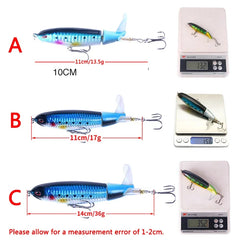 Topwater Popper Fishing Lure – 11cm & 14cm Hard Bait with Rotating Wobbler Tail