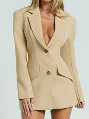 Deep V-neck Single Breasted Waist Cinched Suit Spring Autumn New in Style Commuting Solid Color Suit Jacket Clothes Top