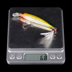 Laser Minnow Fishing Lure 10/5Pcs Artificial Bionic 9cm/7g Swing Hard Bait with Feather Tackle Hook Wobbler Pesca for Bass Pike