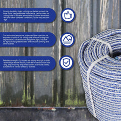 High Strength 20000lbs 3/4 Inch 24 Strand Braided Polyester Rope 200Ft White-Blue-for Tree Climbing Rigging, Arborist