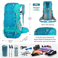 WESTTUNE 50L Hiking Backpack with Rain Cover Multifunctional Mountaineering Bag