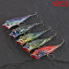 5pcs Striped Crankbait Popper Fishing Lure Set Tackle 8cm/12.4g Dot Painted Artificial Hard Bait With Hook Wobbler For Fish/Pike