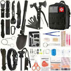 142-Piece Camping Survival Kit – First Aid, Fishing & Survival Gear with MOLLE Pouch