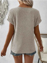 Women's Zipper Stripe Short Sleeve T-Shirt 2025 Fashion Casual Top for Ladies