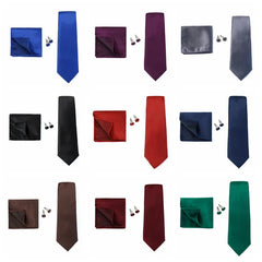 Necktie Fashion Brand Handmade Solid Necktie Handkerchief Cufflinks Set For Men Ties Suit Shirts Wedding Accessories Man Gifts
