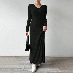 Mia Muse Women's Dresses All Season Office Lady Ventilate Solid Color Waist In Design Long Sleeve MIDI Lettuce Trim Suitable f