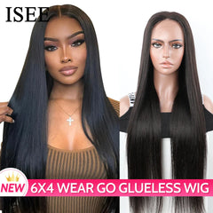 6X4 HD Lace Front Wigs Straight Glueless Wig Human Hair Ready To Wear Glueless Preplucked Wear And Go Wigs PreCut Lace ISEE Hair