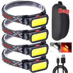 Powerful COB LED Headlamp USB Rechargeable 4 Modes Lighting Head Flashlight With 18650 Built in Battery Camping Fishing Lantern
