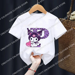 Kuromis Children T-Shirt Letter A B C D Cartoons Kid Tee Shirts Anime Kawaii Tops Casual Clothes Boy Girl Fashion Short Sleeve