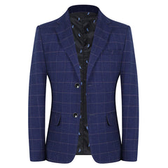 2024 New Spring and Autumn Coat Middle-aged Slim Fashion Handsome All Matching Plaid Suit Men Casual Polyester Blazer Mujer