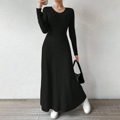 Mia Muse Women's Dresses All Season Office Lady Ventilate Solid Color Waist In Design Long Sleeve MIDI Lettuce Trim Suitable f