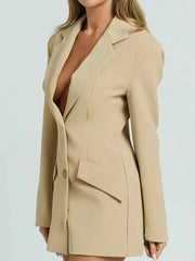 Deep V-neck Single Breasted Waist Cinched Suit Spring Autumn New in Style Commuting Solid Color Suit Jacket Clothes Top
