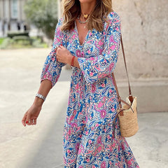 Elegant Women's Flower Long Dresses 2024 Spring New Bohemian Printed Dress Abıye Kadın Abiye Платье Robe Ete Femme Vestidos