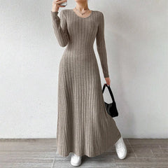 Mia Muse Women's Dresses All Season Office Lady Ventilate Solid Color Waist In Design Long Sleeve MIDI Lettuce Trim Suitable f