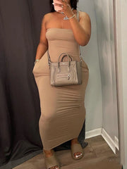 LW Plus Size dresses Off The Shoulder Pocket Design Dress summer sleeveless sexy dress vestido Fashion Elegant maxi dresses
