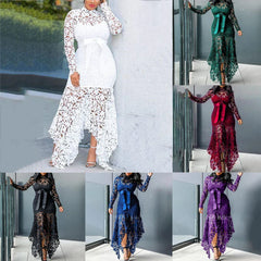 Ladies Elegant Lace Maxi Dress Women Wedding Evening Party Bodycon Long Sleeve Dresses Plus Size Fashion