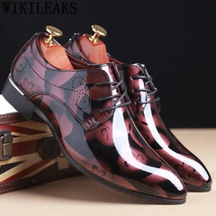 Office Men's Dress Shoes - Floral Pattern, Leather Luxury Fashion Groom Wedding Shoes, Oxford Style